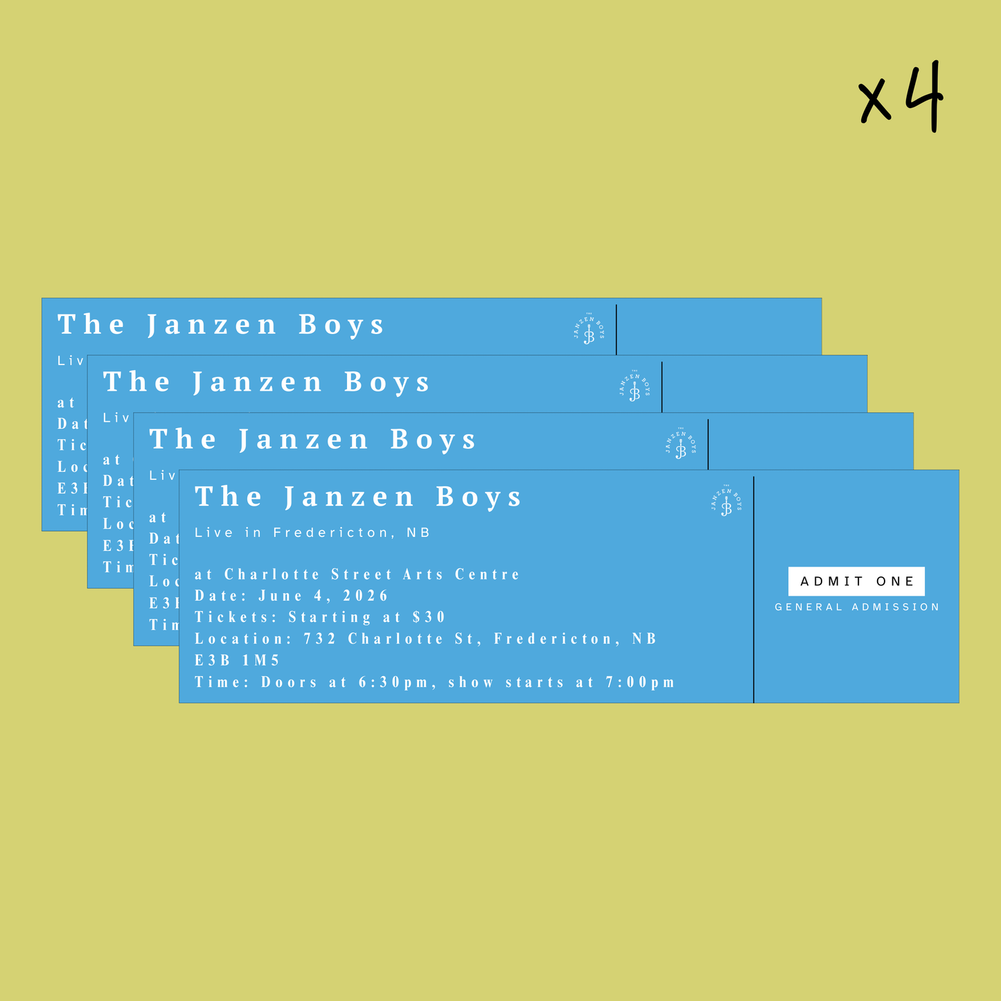 FOUR Tickets to The Janzen Boys Live in Fredericton - Thursday, June 4th