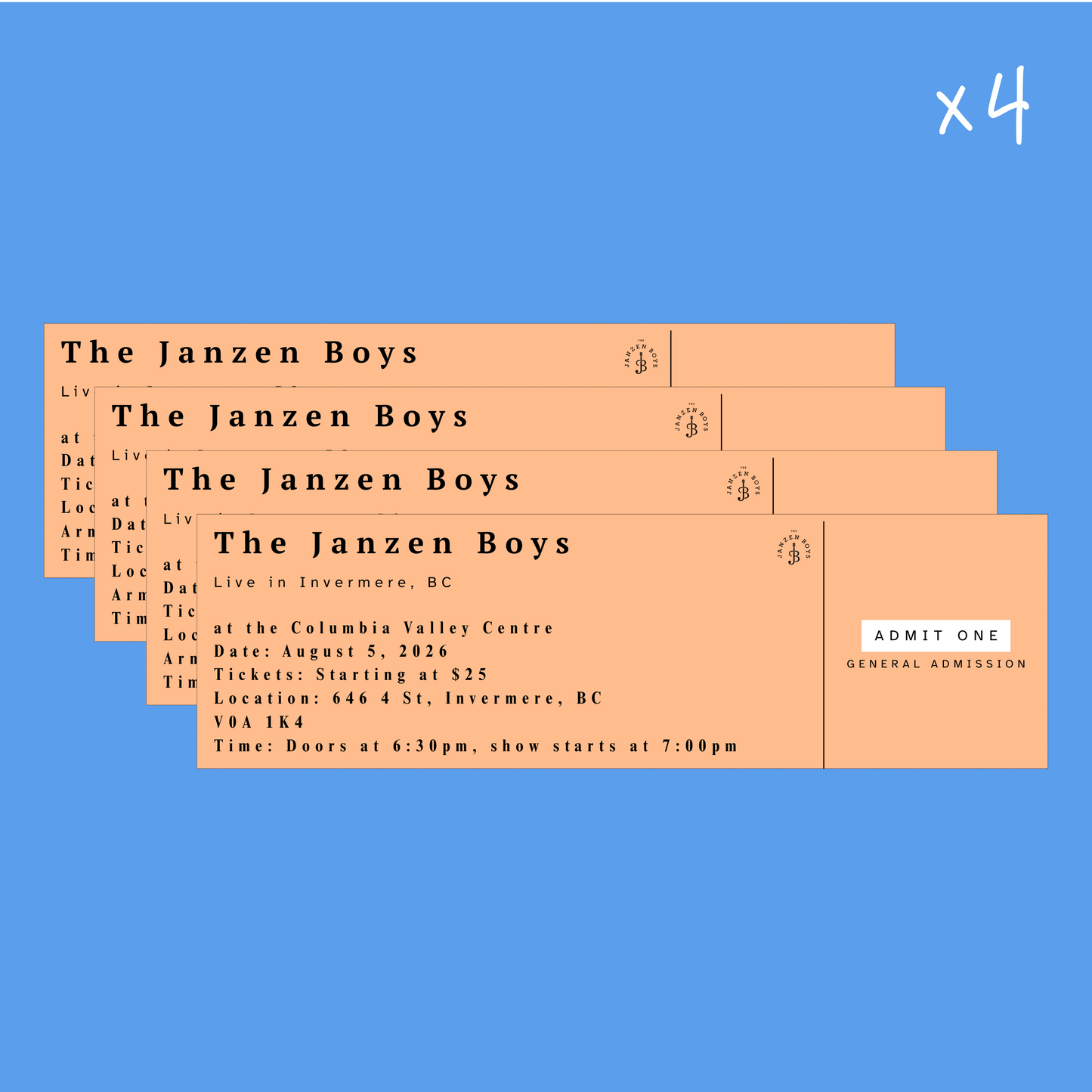 FOUR Tickets to The Janzen Boys Live in Invermere - Wednesday, August 5th