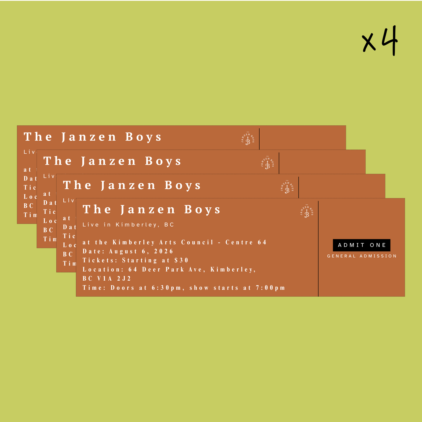 FOUR Tickets to The Janzen Boys Live in Kimberley - Thursday, August 6th