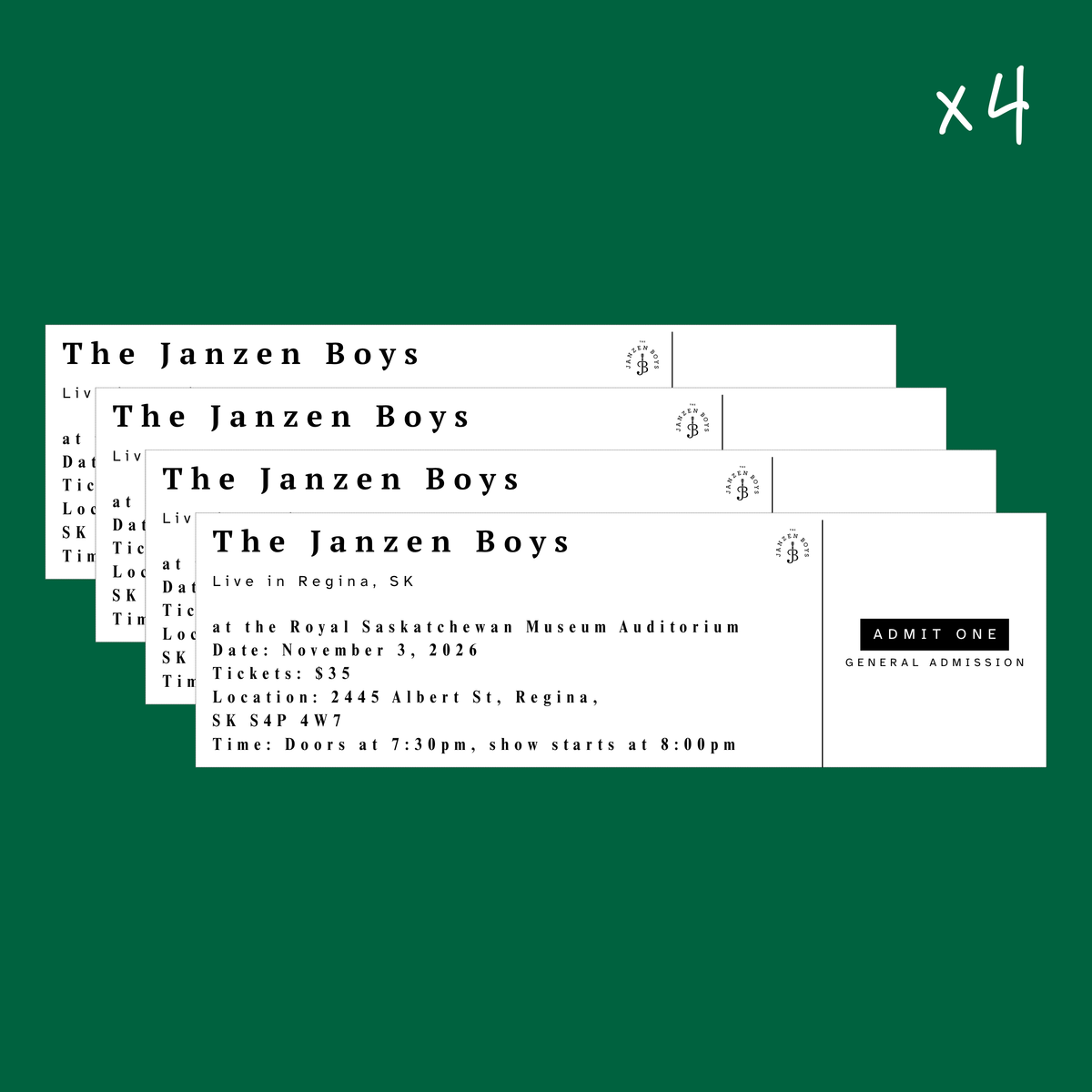 FOUR Tickets to The Janzen Boys Live in Regina, SK - Tuesday, November 3rd