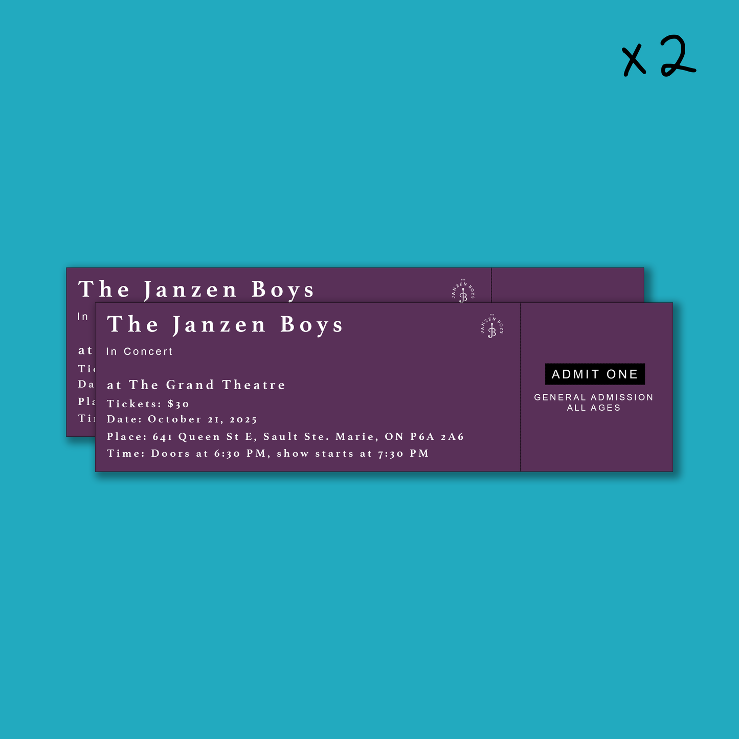 TWO Tickets to The Janzen Boys Live in Sault Ste. Marie - Tuesday, October 21