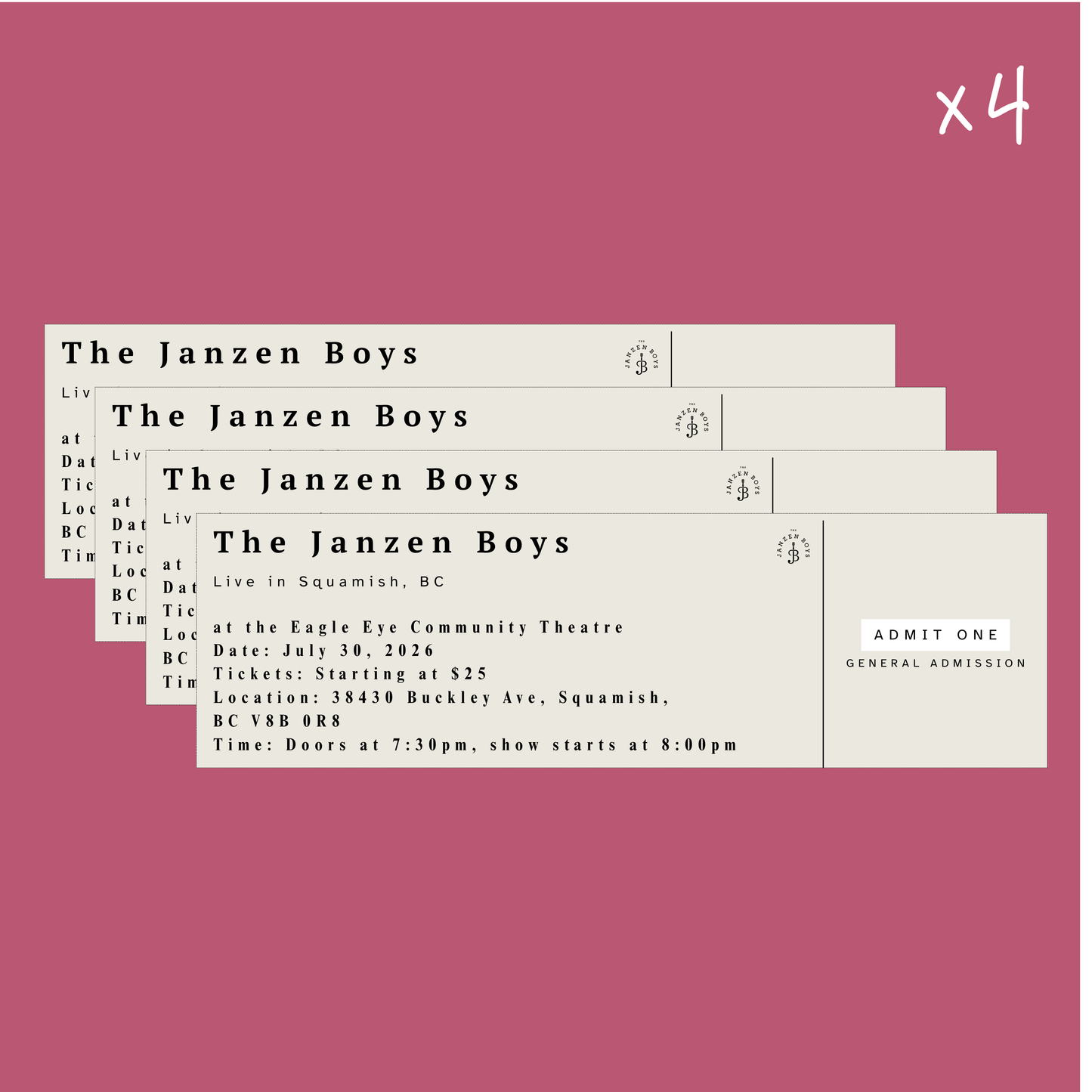 FOUR Tickets to The Janzen Boys Live in Squamish - Thursday, July 30th