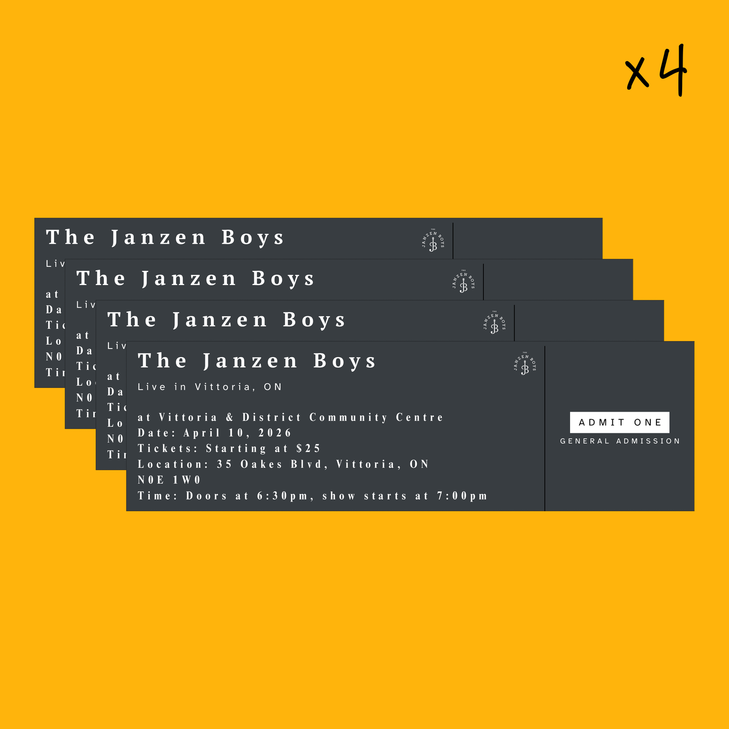 FOUR Tickets to The Janzen Boys Live in Vittoria - Friday, April 10th