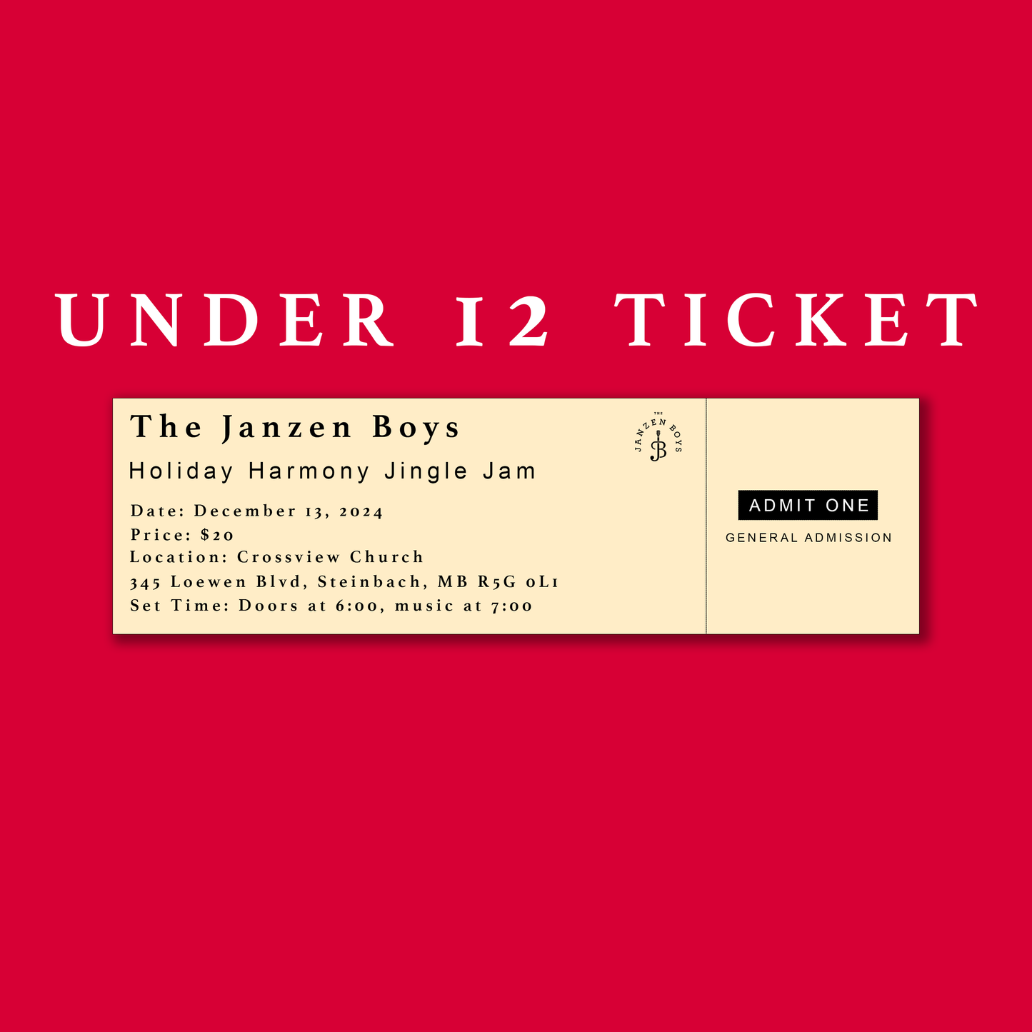 KIDS TICKET - 1 Ticket to Holiday Harmony Jingle Jam in Steinbach - Friday, December 13th