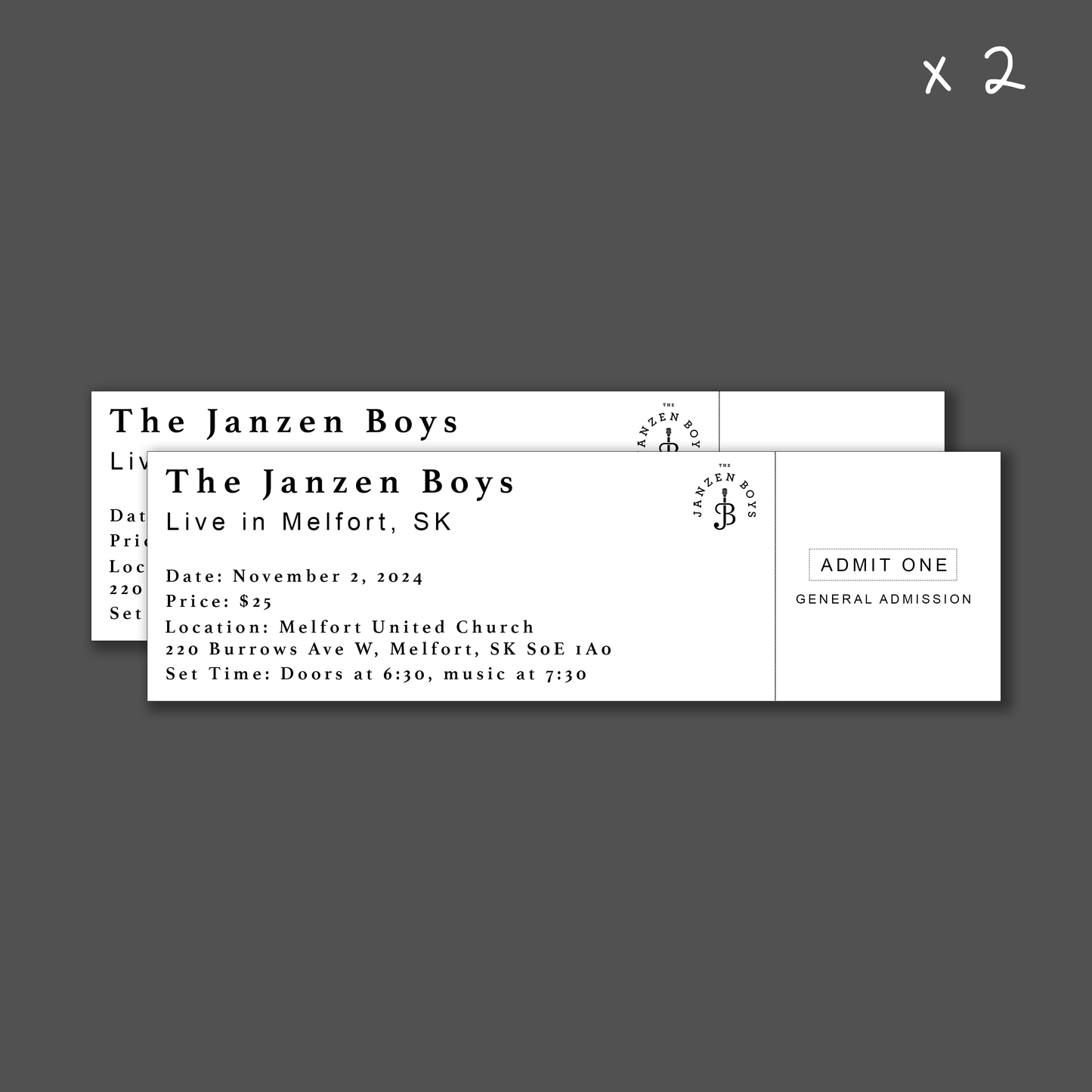 TWO Tickets to The Janzen Boys in Melfort - Saturday, November 2nd