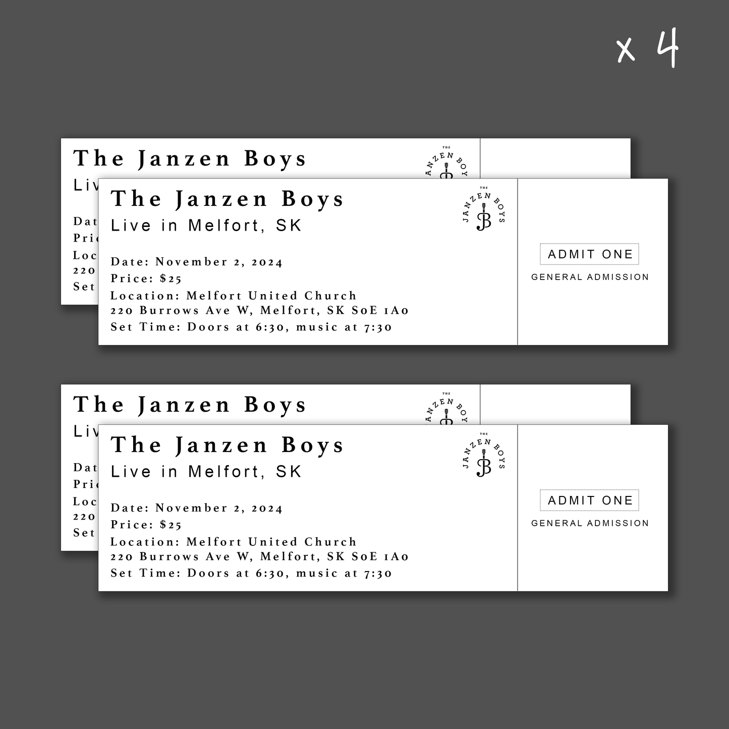 FOUR Tickets to The Janzen Boys in Melfort - Saturday, November 2nd