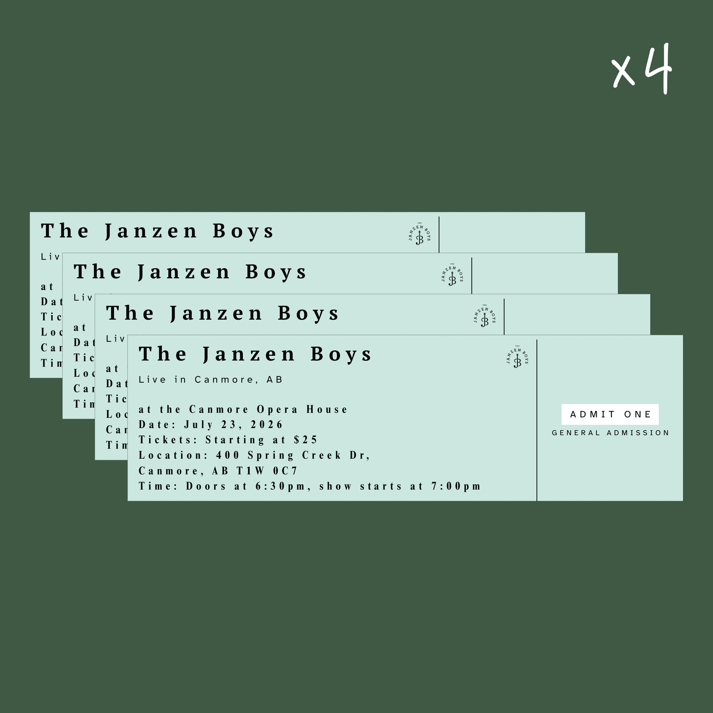 FOUR Tickets to The Janzen Boys Live in Canmore - Thursday, July 23rd