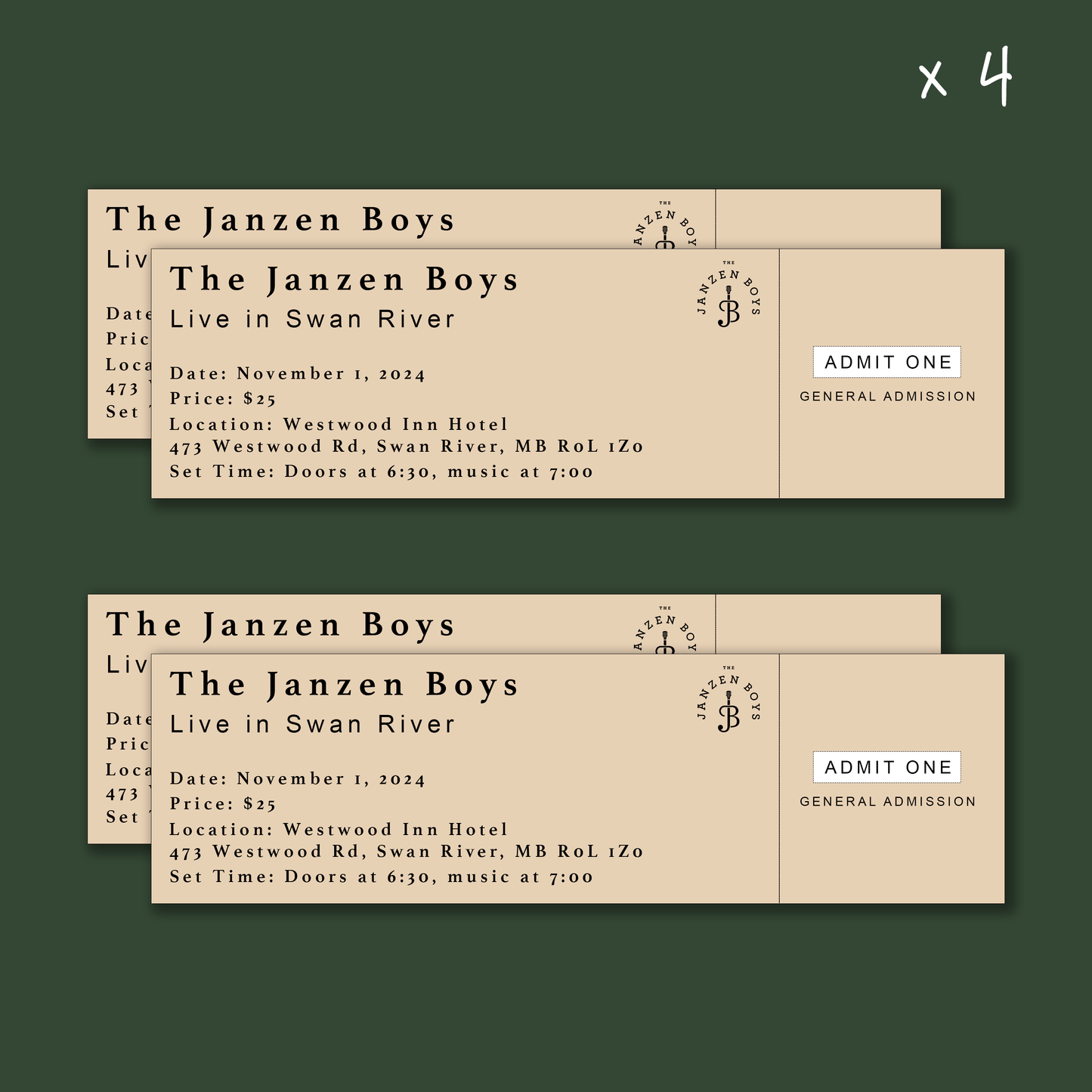 FOUR Tickets to The Janzen Boys in Swan River - Friday, November 1st