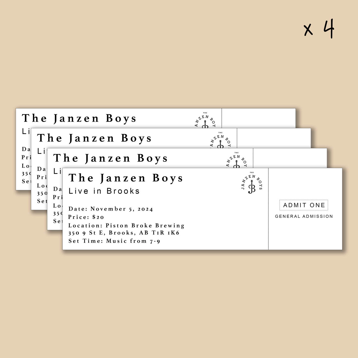 FOUR Tickets to The Janzen Boys in Brooks, AB - November 5, 2024