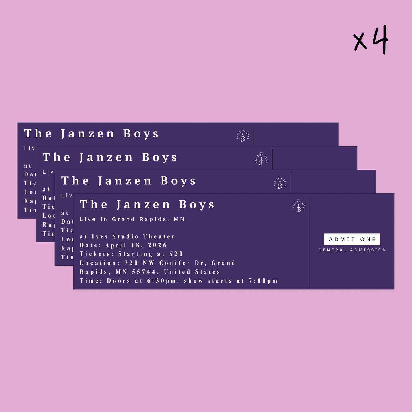 FOUR Tickets to The Janzen Boys Live in Grand Rapids - Saturday, April 18th