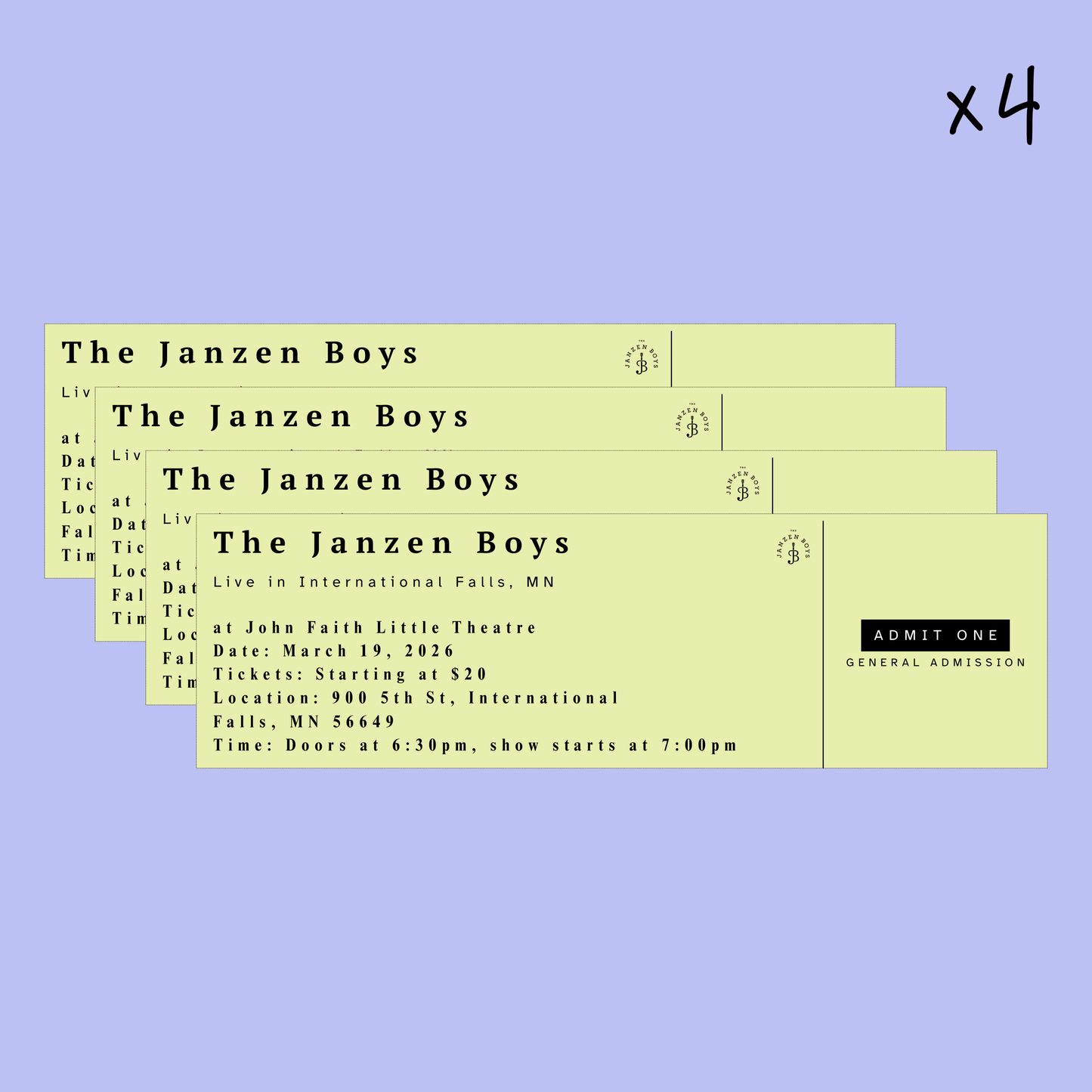 FOUR Tickets to The Janzen Boys Live in International Falls - Thursday, March 19th