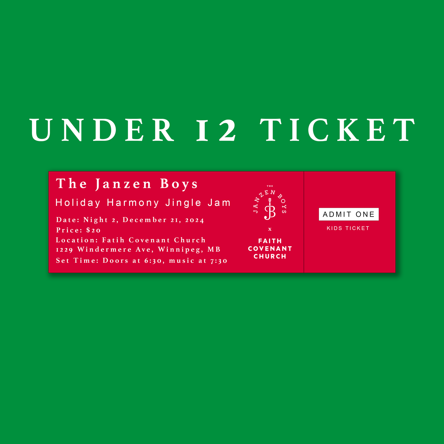 KIDS TICKET - 1 Ticket to Holiday Harmony Jingle Jam in Winnipeg - Night 2 - Saturday, December 21st