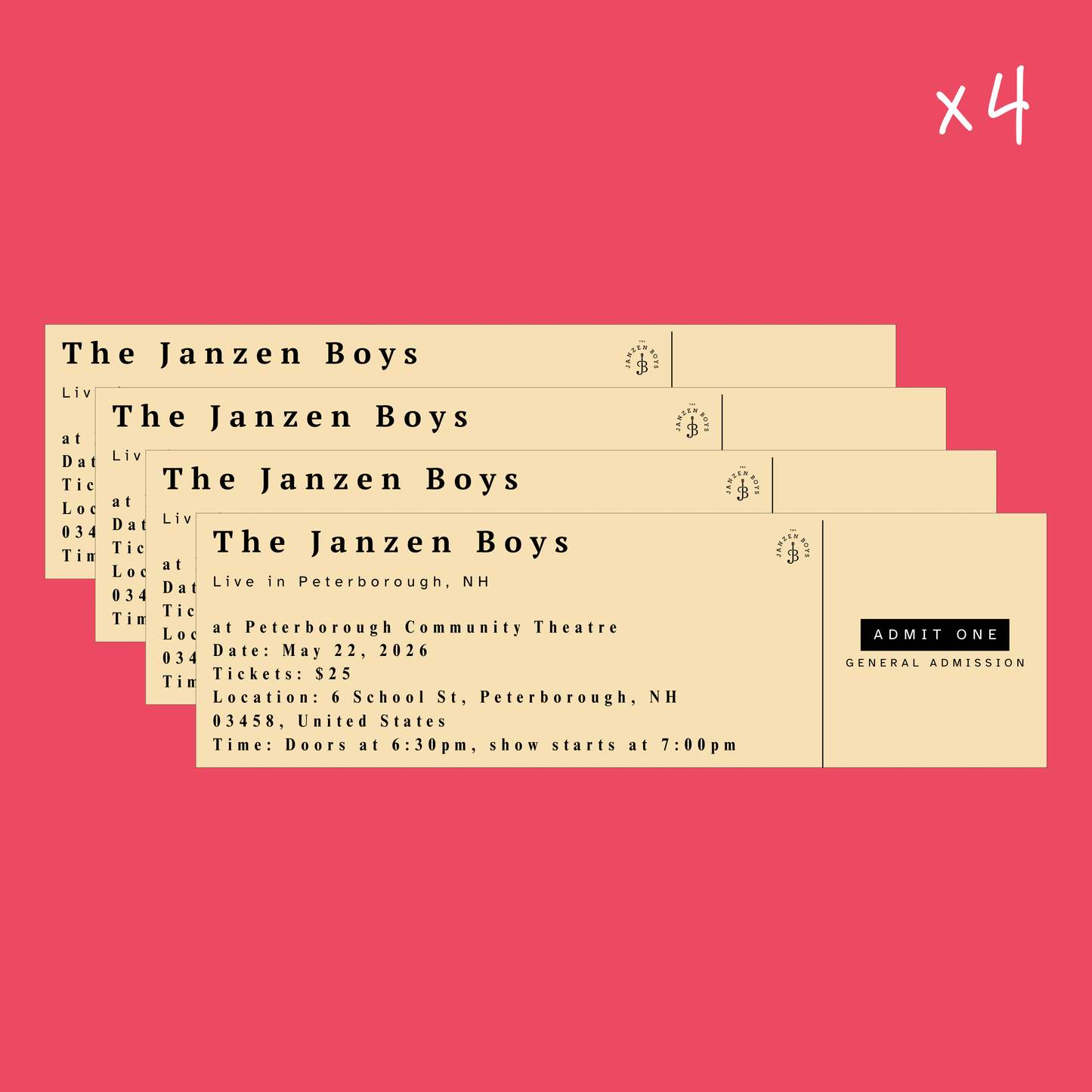 FOUR Tickets to The Janzen Boys Live in Peterborough - Friday, May 22nd
