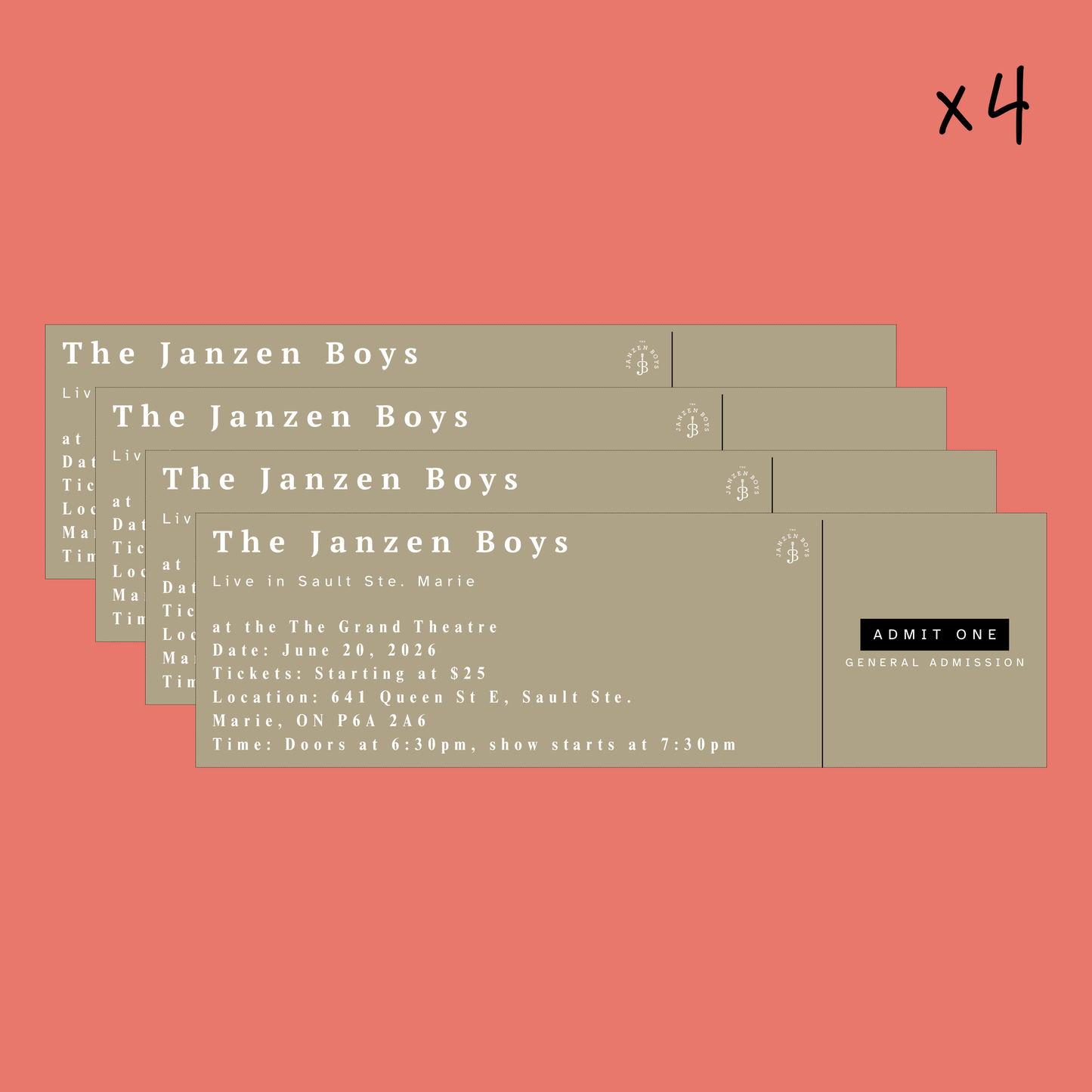 FOUR Tickets to The Janzen Boys Live in Sault Ste. Marie - Saturday, June 20th