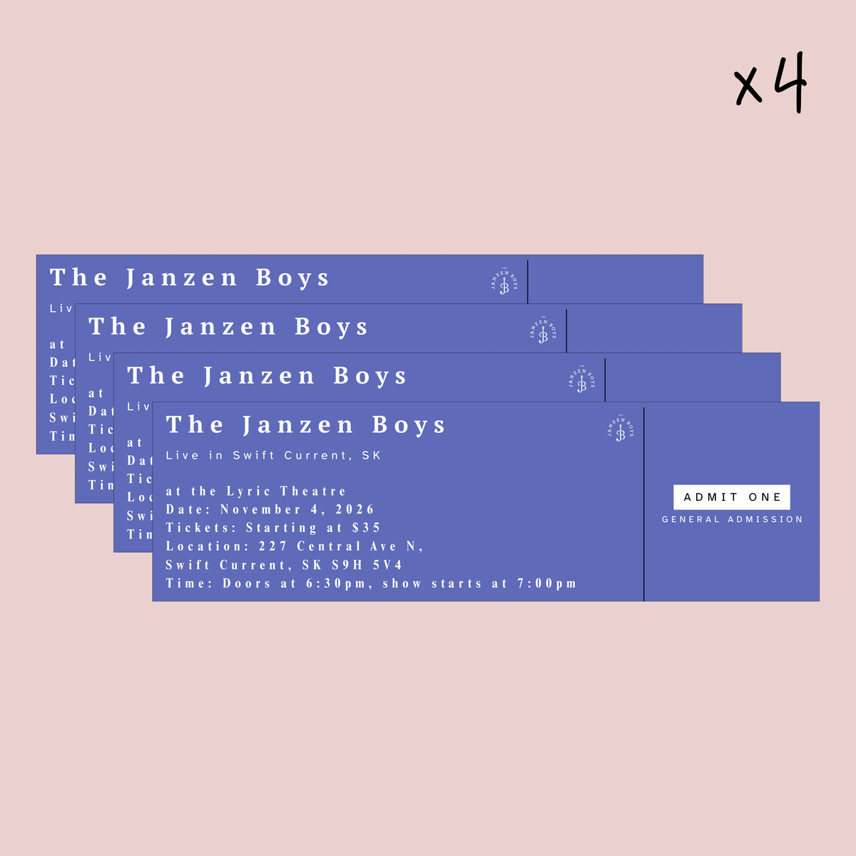 FOUR Tickets to The Janzen Boys Live in Swift Current, SK - Wednesday, November 4th