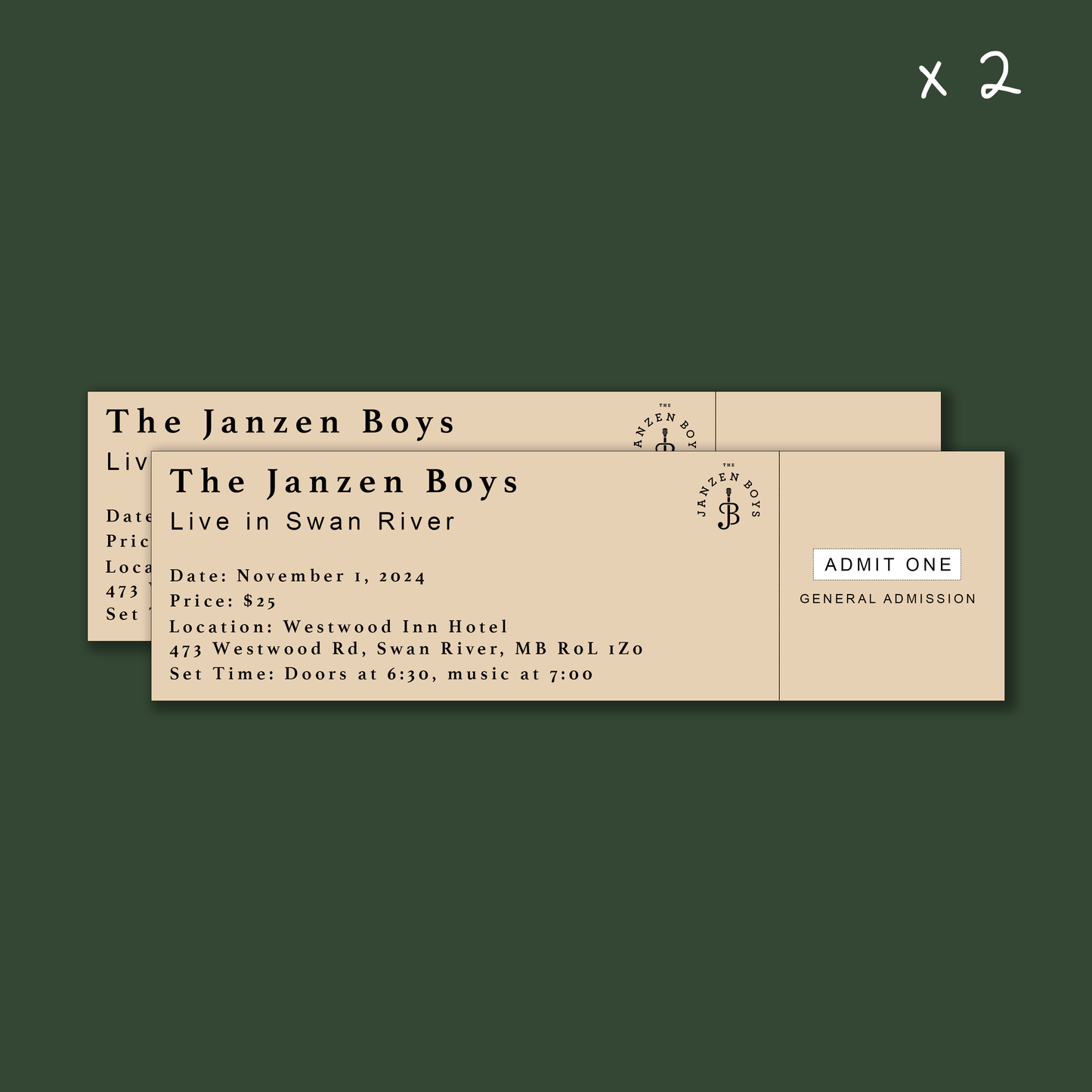 TWO Tickets to The Janzen Boys in Swan River - Friday, November 1st