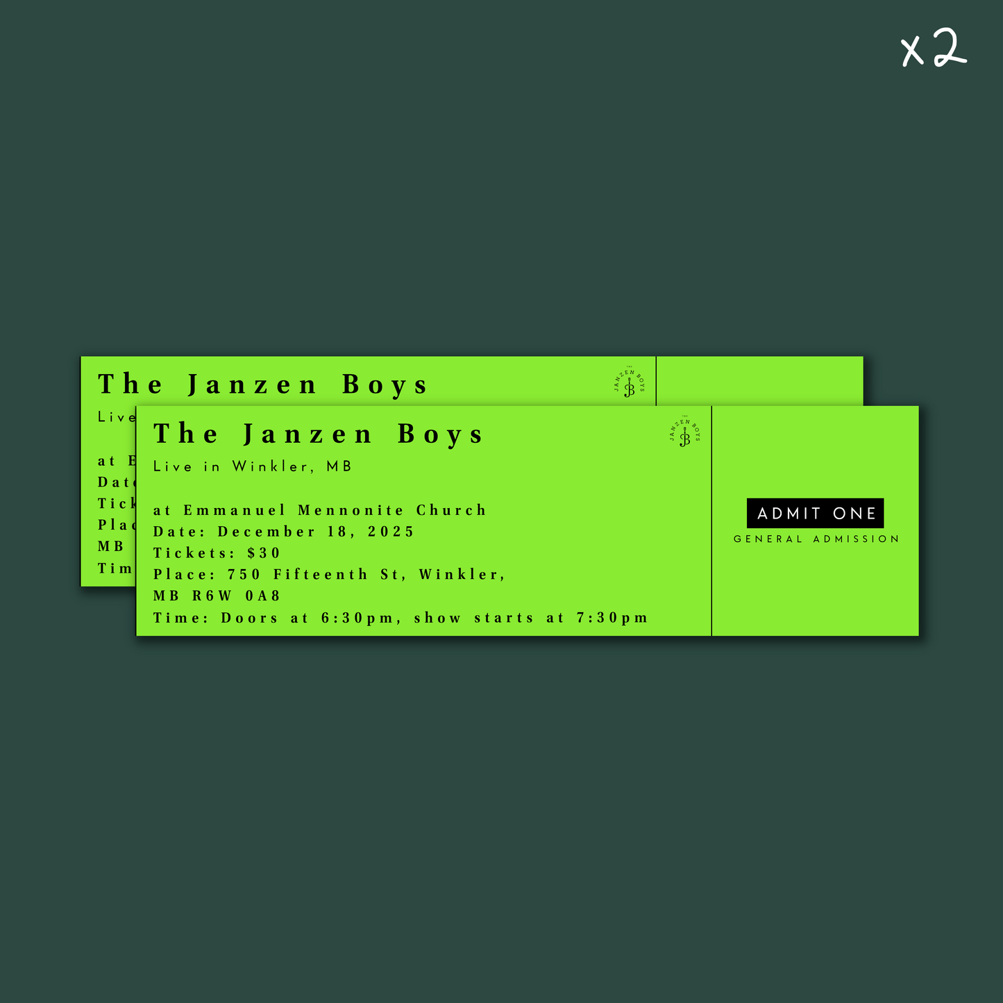 TWO Tickets to The Janzen Boys Live in Winkler - Saturday, February 14th