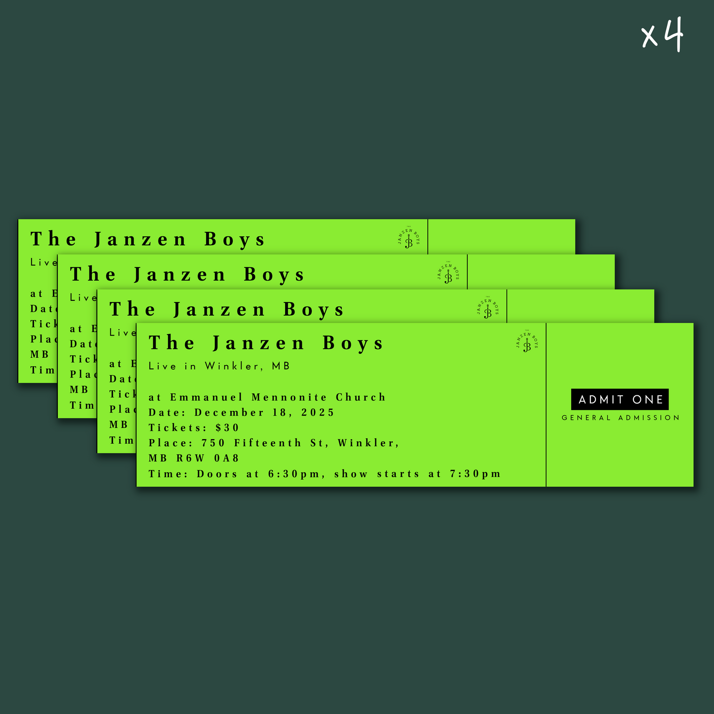 FOUR Tickets to The Janzen Boys Live in Winkler - Saturday, February 14th